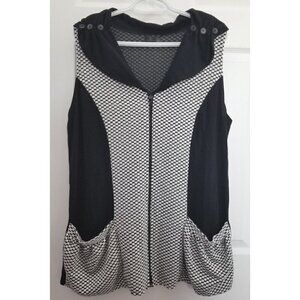 Koren Zippered Vest Checkered Color Block Pattern Collar Button Details Sz Large